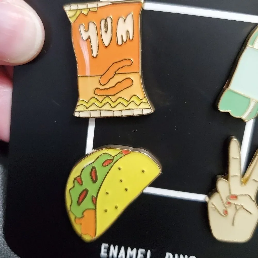 Gold tone enamel food pin set
